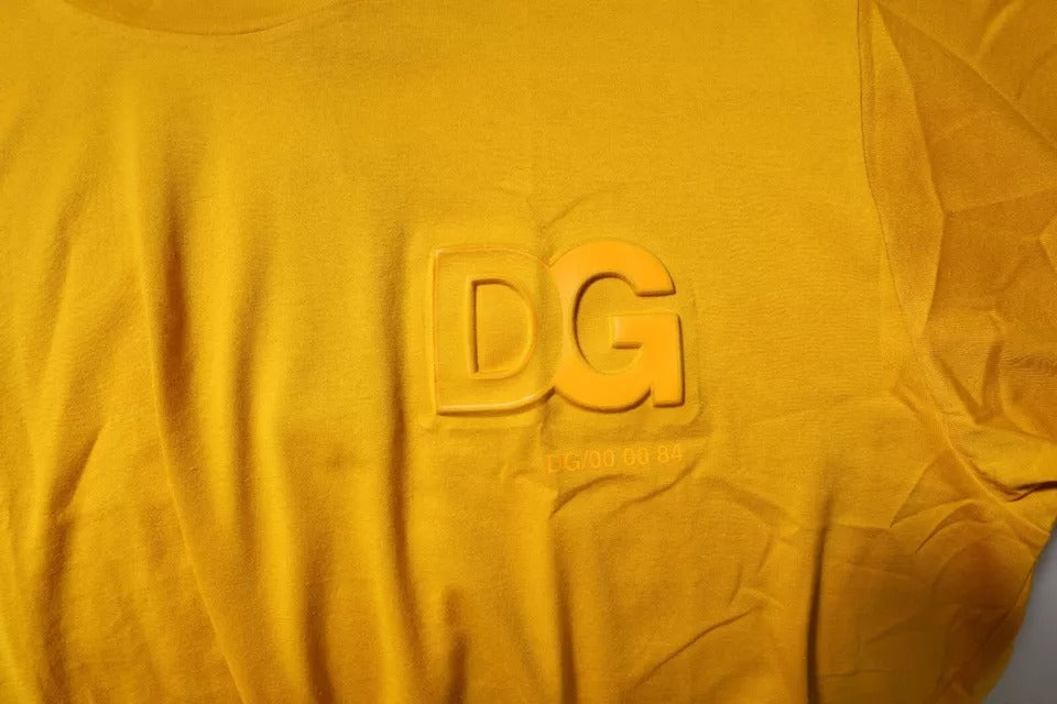 Camiseta de algodón con cuello redondo y logotipo amarillo oscuro de Dolce &amp; Gabbana para hombre