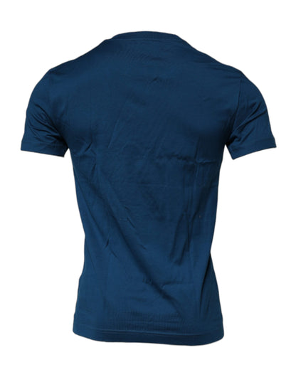 Camiseta de algodón con cuello redondo y diseño de abeja y corona azul de Dolce &amp; Gabbana para hombre