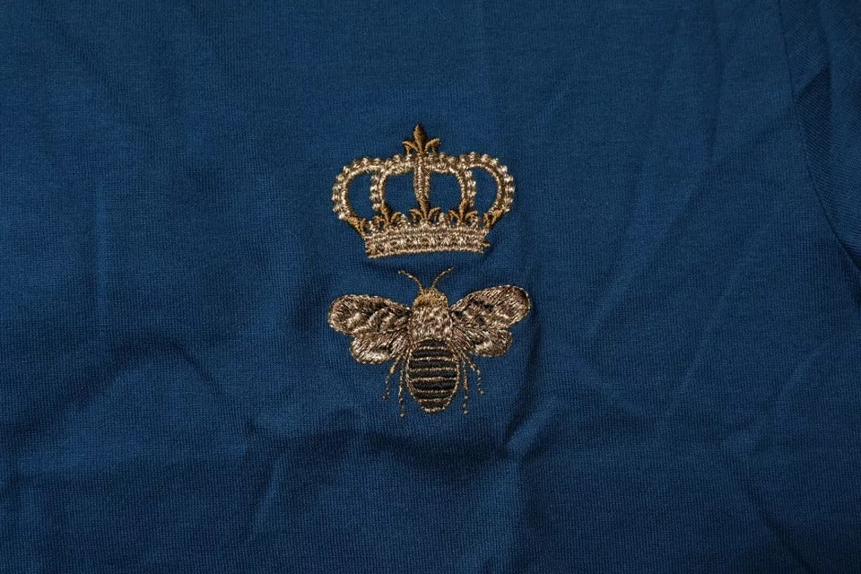 Camiseta de algodón con cuello redondo y diseño de abeja y corona azul de Dolce &amp; Gabbana para hombre