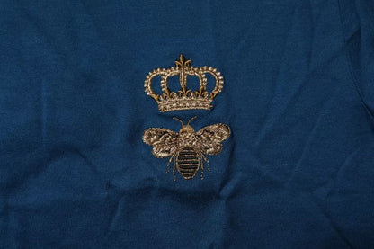 Camiseta de algodón con cuello redondo y diseño de abeja y corona azul de Dolce &amp; Gabbana para hombre