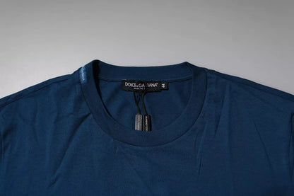 Camiseta de algodón con cuello redondo y diseño de abeja y corona azul de Dolce &amp; Gabbana para hombre