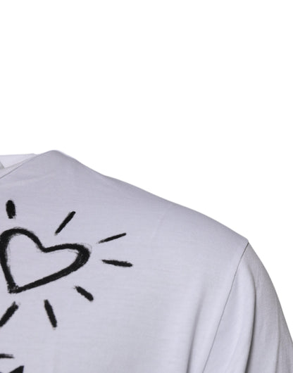 Camiseta de algodón con cuello redondo y estampado floral blanco de Dolce &amp; Gabbana