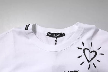Camiseta de algodón con cuello redondo y estampado floral blanco de Dolce &amp; Gabbana