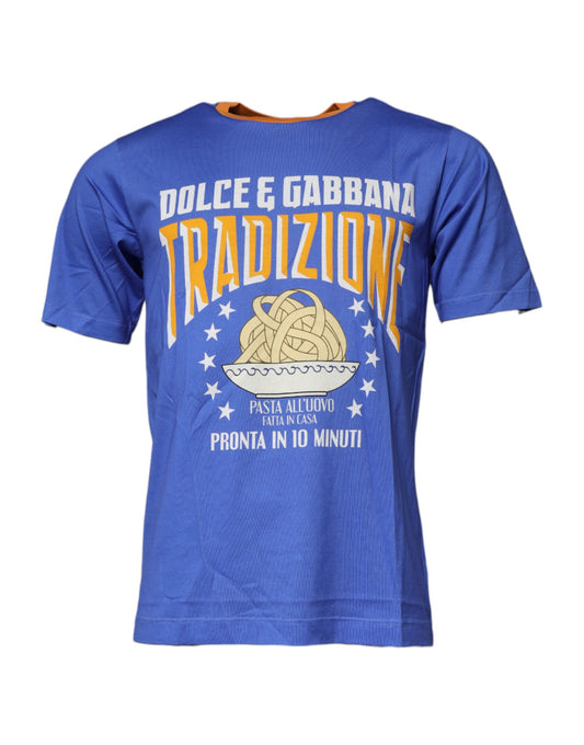 Camiseta de algodón con cuello redondo y estampado gráfico azul de Dolce &amp; Gabbana