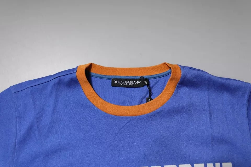 Camiseta de algodón con cuello redondo y estampado gráfico azul de Dolce &amp; Gabbana