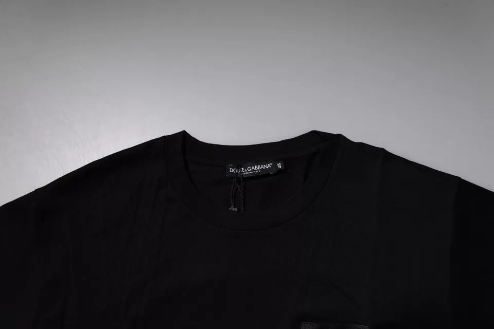Dolce & Gabbana Black Logo Patch Cotton Crew Neck T-shirt – IT44 | XS par Dolce & Gabbana | Disponible sur Sandy Store ByNet