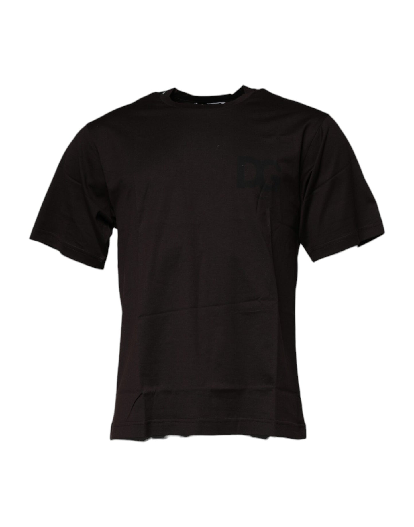 Camiseta de algodón con cuello redondo y logotipo en marrón oscuro de Dolce &amp; Gabbana