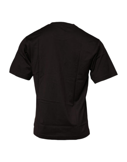 Camiseta de algodón con cuello redondo y logotipo en marrón oscuro de Dolce &amp; Gabbana