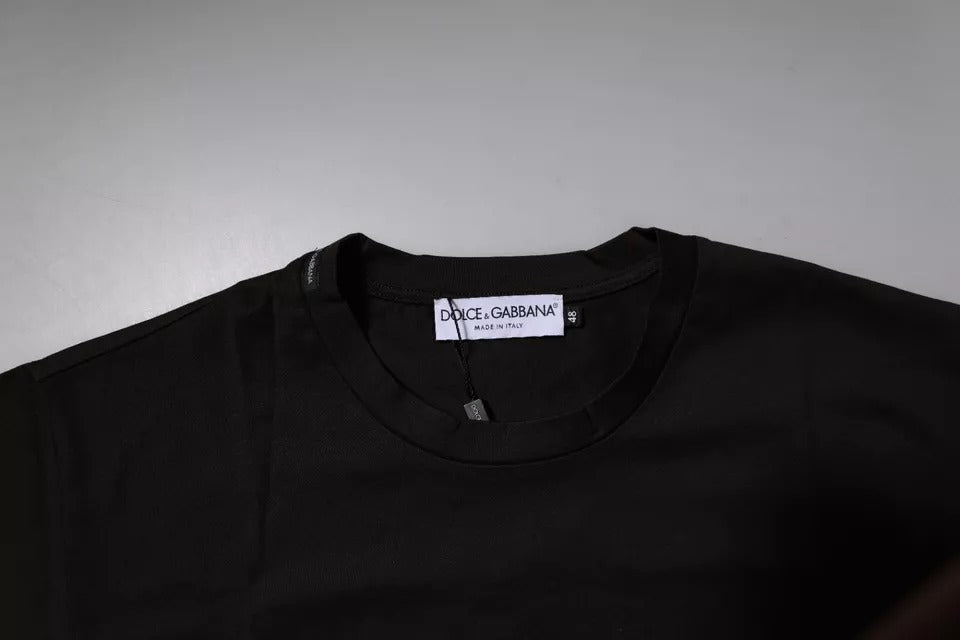 Camiseta de algodón con cuello redondo y logotipo en marrón oscuro de Dolce &amp; Gabbana