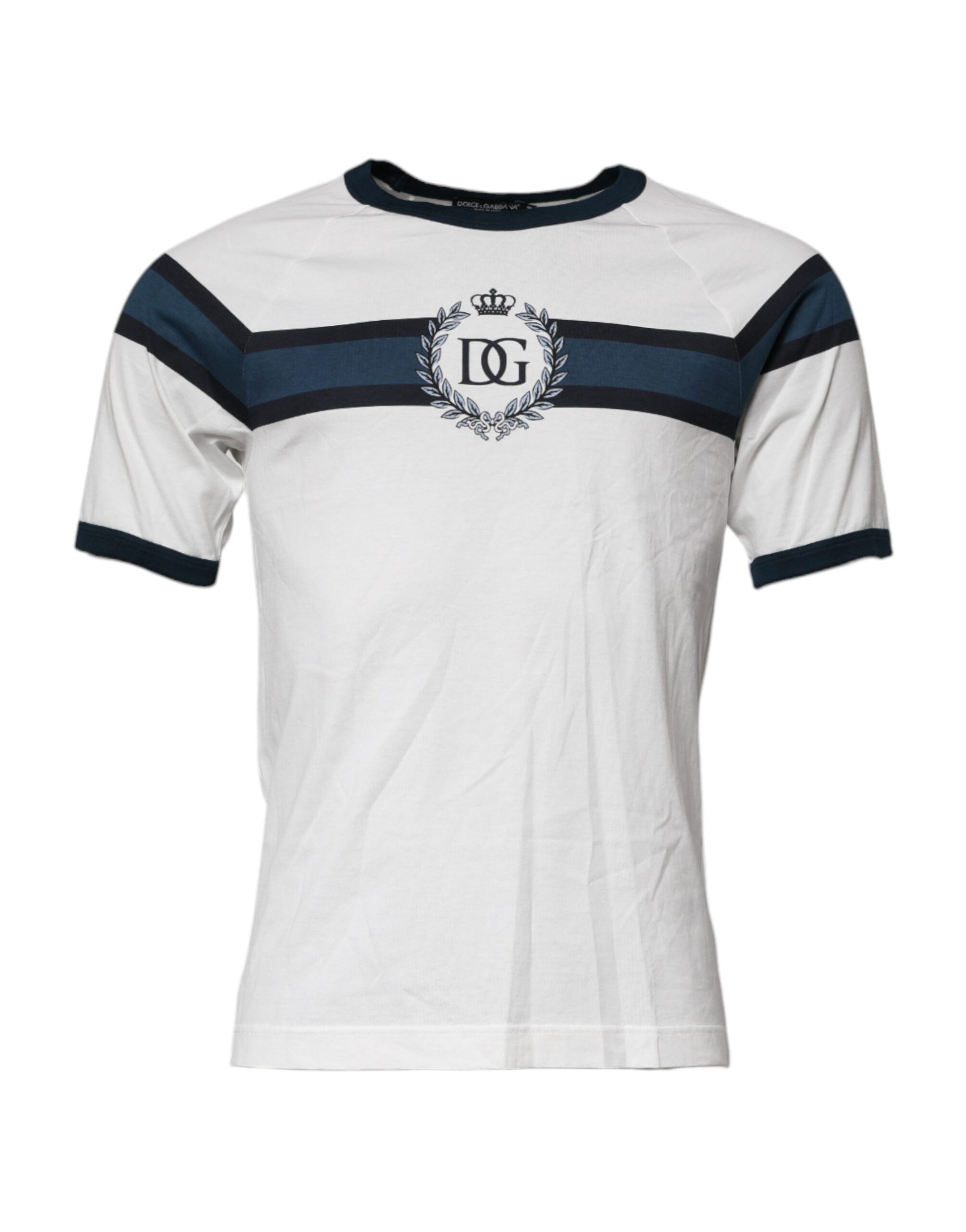Dolce & Gabbana White Logo Print Cotton Men Crew Neck T-shirt – IT46 | S par Dolce & Gabbana | Disponible sur Sandy Store ByNet