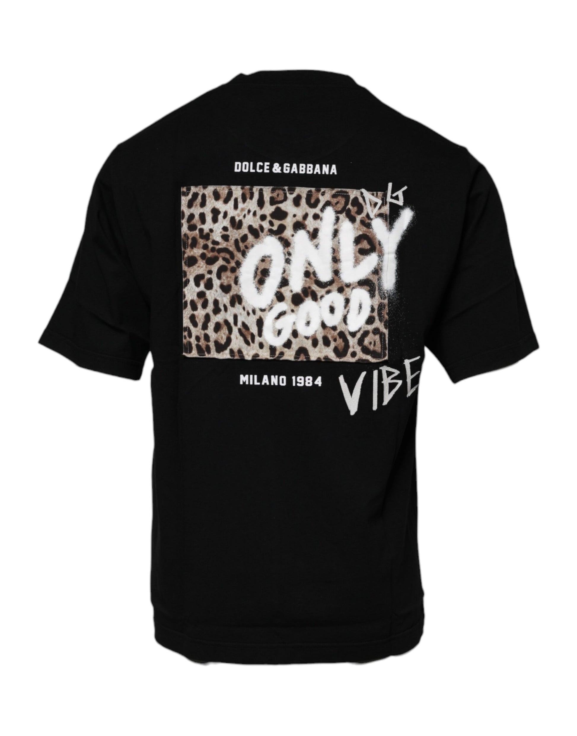 Dolce & Gabbana Black Amore Leopard Cotton Crew Neck T-shirt – IT44 | XS par Dolce & Gabbana | Disponible sur Sandy Store ByNet