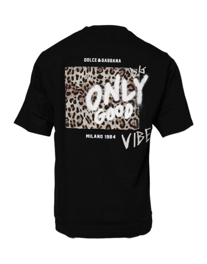 Dolce & Gabbana Black Amore Leopard Cotton Crew Neck T-shirt – IT44 | XS par Dolce & Gabbana | Disponible sur Sandy Store ByNet