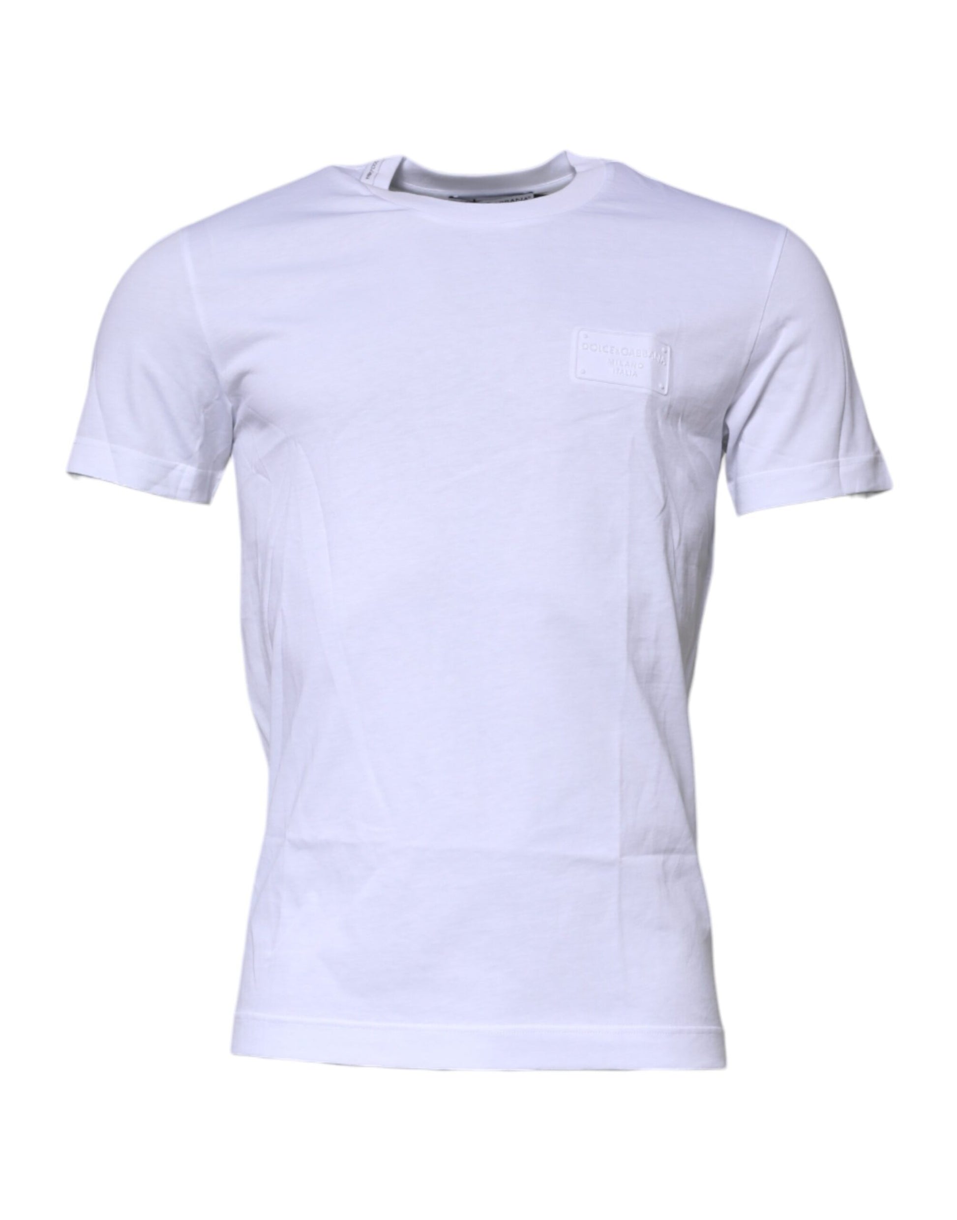 Dolce & Gabbana White Logo Plaque Cotton Crew Neck T-shirt – IT44 | XS par Dolce & Gabbana | Disponible sur Sandy Store ByNet