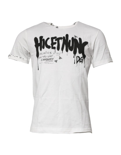Dolce & Gabbana White Graphic Print Cotton Crew Neck T-shirt – IT46 | S par Dolce & Gabbana | Disponible sur Sandy Store ByNet