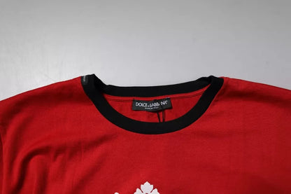 Camiseta de algodón con cuello redondo y corona con logotipo rojo de Dolce &amp; Gabbana