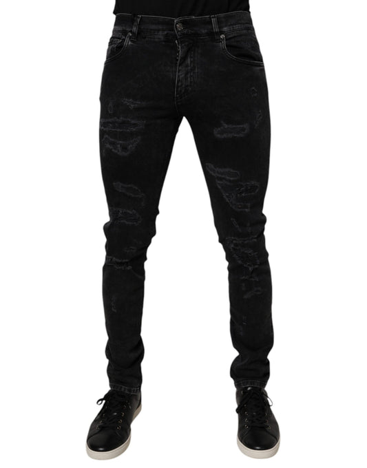 Dolce & Gabbana Black Tattered Cotton Skinny Men Denim Jeans – IT46 | S par Dolce & Gabbana | Disponible sur Sandy Store ByNet