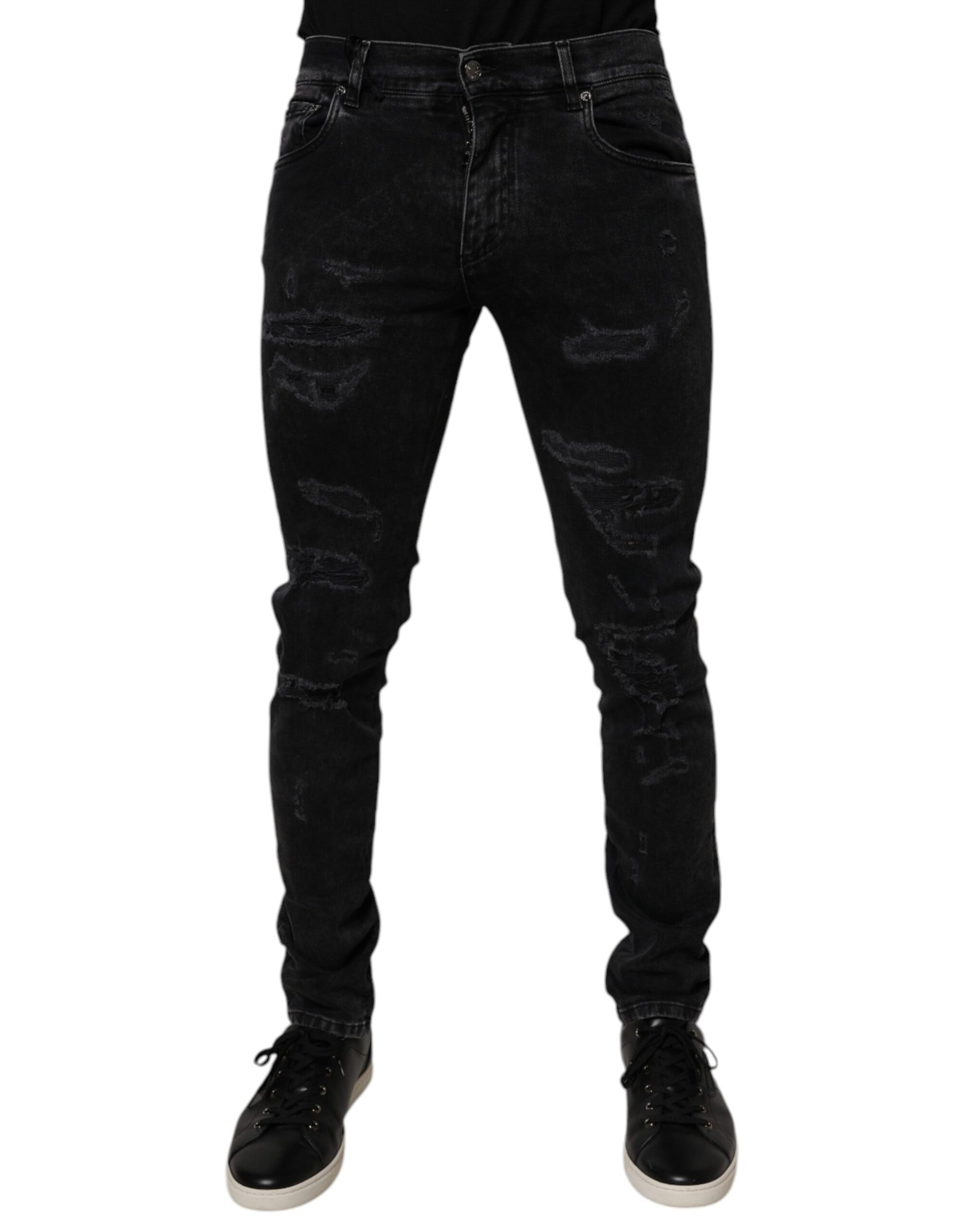 Dolce & Gabbana Black Tattered Cotton Skinny Men Denim Jeans – IT46 | S par Dolce & Gabbana | Disponible sur Sandy Store ByNet
