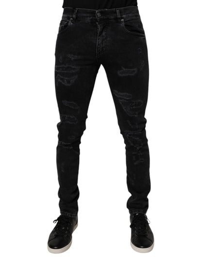 Dolce & Gabbana Black Tattered Cotton Skinny Men Denim Jeans – IT46 | S par Dolce & Gabbana | Disponible sur Sandy Store ByNet