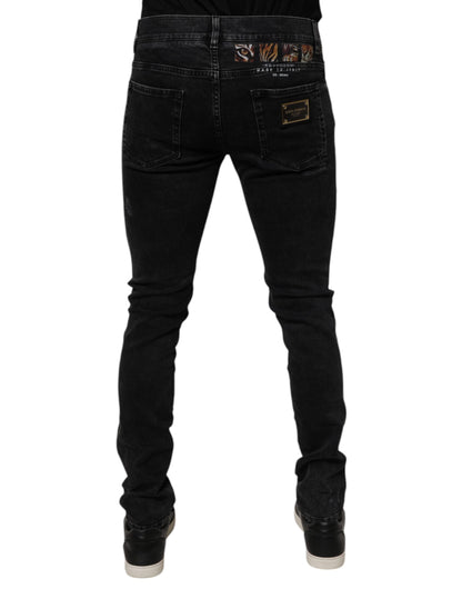 Dolce & Gabbana Black Tattered Cotton Skinny Men Denim Jeans – IT46 | S par Dolce & Gabbana | Disponible sur Sandy Store ByNet