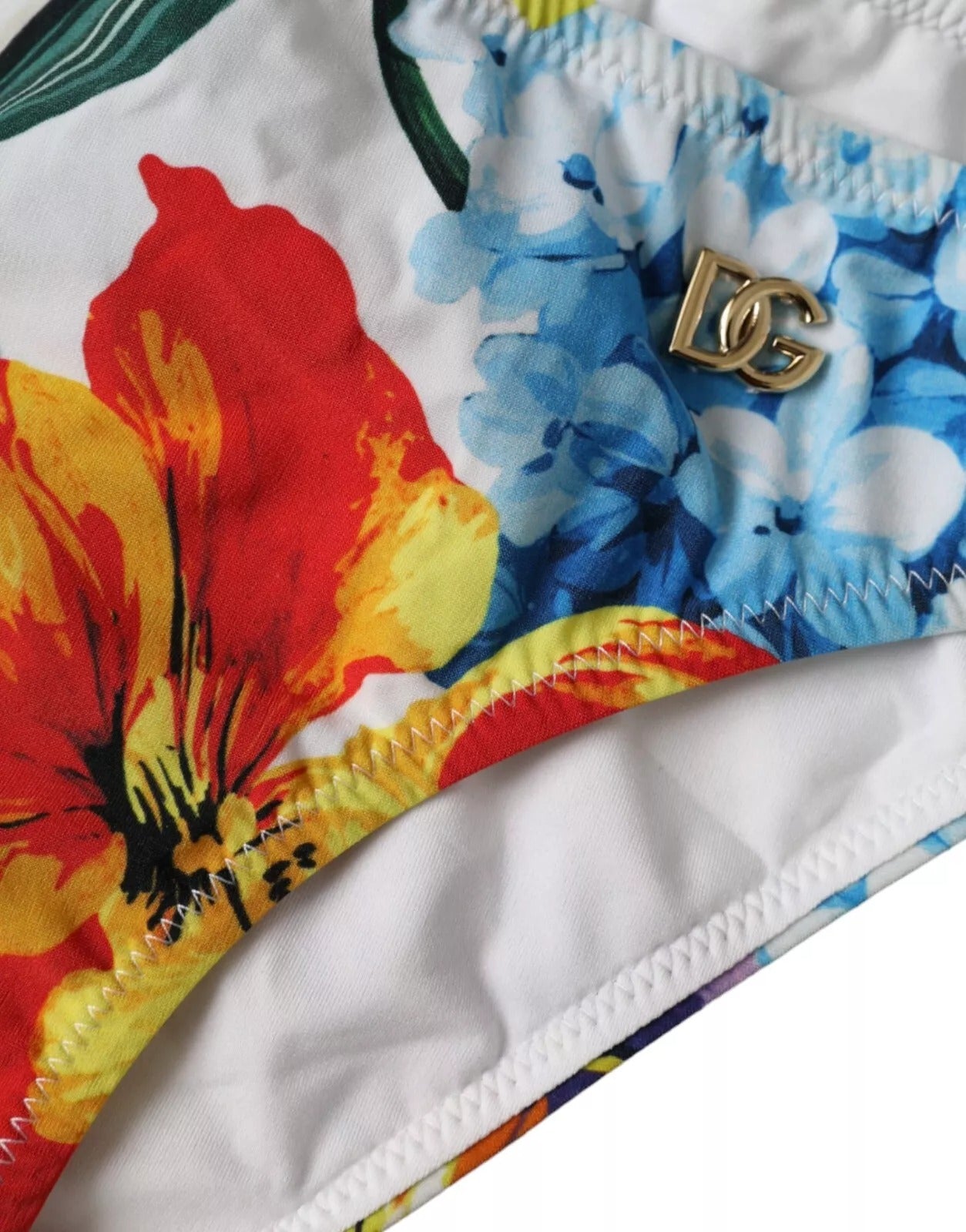 Dolce &amp; Gabbana White Floral Print Swimsuit Bikini Bottom Swimwear