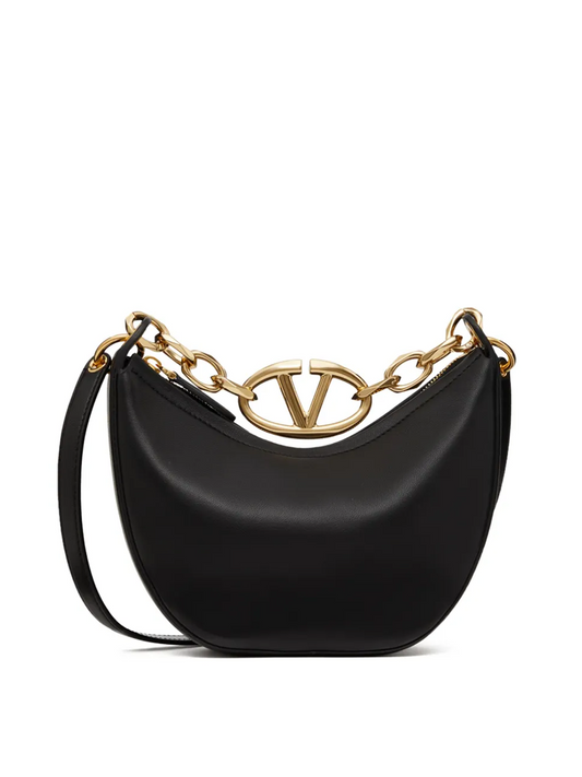 Sac à bandoulière Mini Hobo Vlogo en cuir noir Valentino Garavani