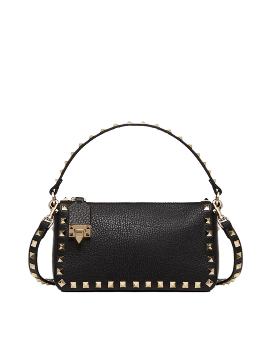 Petit sac à bandoulière Rockstud en cuir de veau noir grenat Valentino Garavani