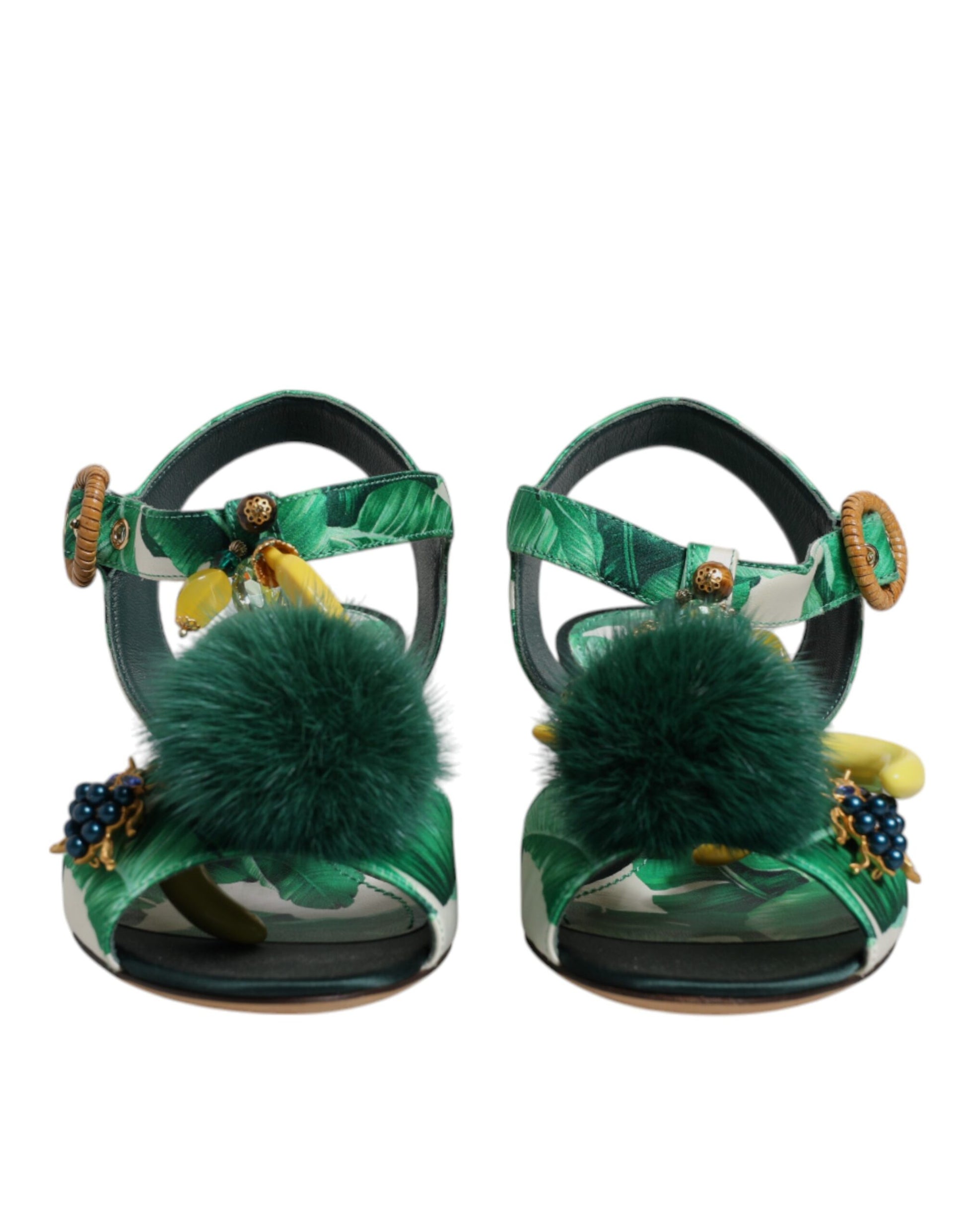Dolce & Gabbana Green Crystal Fur Embellished Sandals Shoes – EU36.5/US6 par Dolce & Gabbana | Disponible sur Sandy Store ByNet