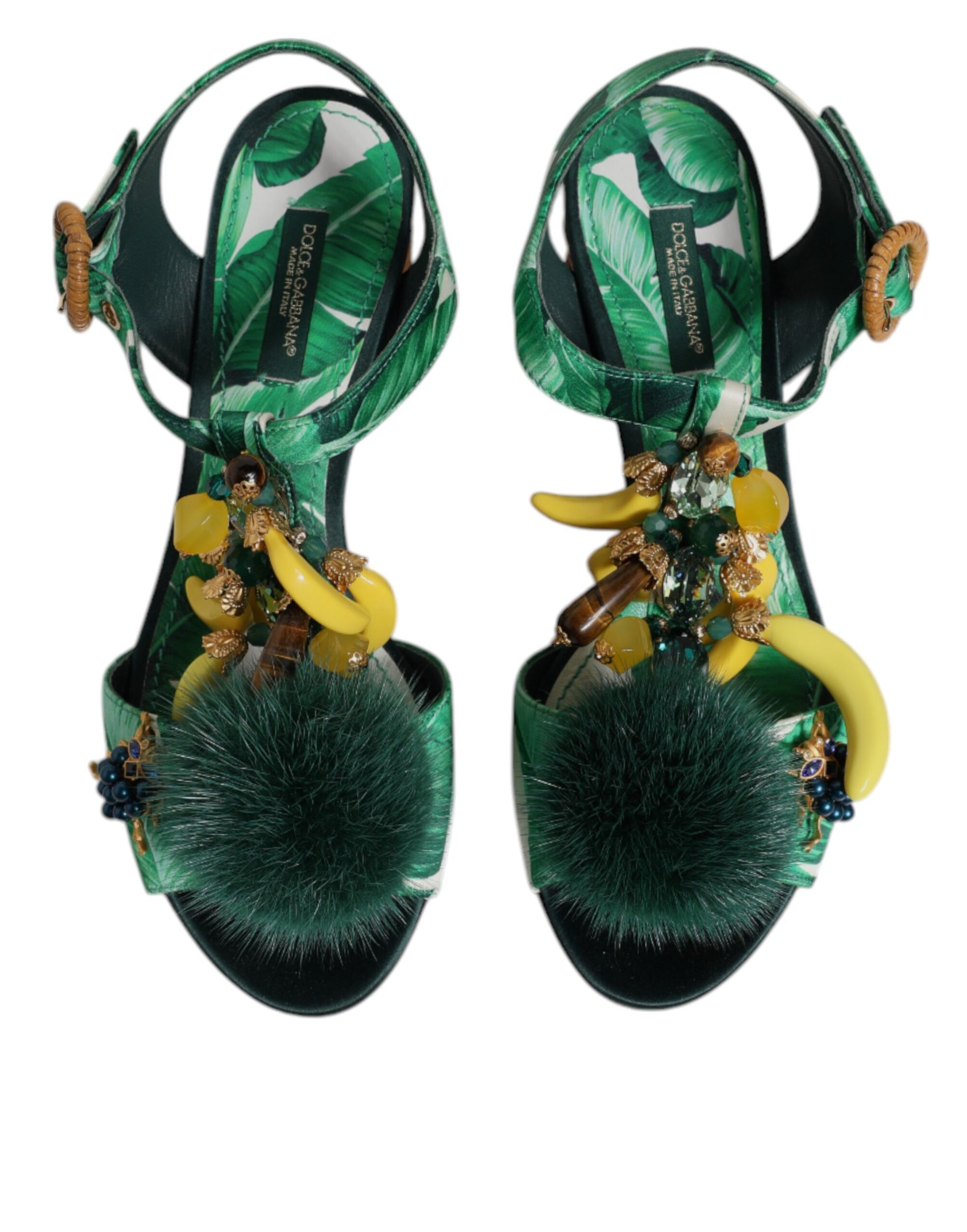 Dolce & Gabbana Green Crystal Fur Embellished Sandals Shoes – EU36.5/US6 par Dolce & Gabbana | Disponible sur Sandy Store ByNet