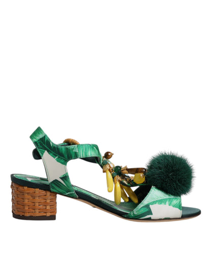 Dolce & Gabbana Green Crystal Fur Embellished Sandals Shoes – EU36.5/US6 par Dolce & Gabbana | Disponible sur Sandy Store ByNet