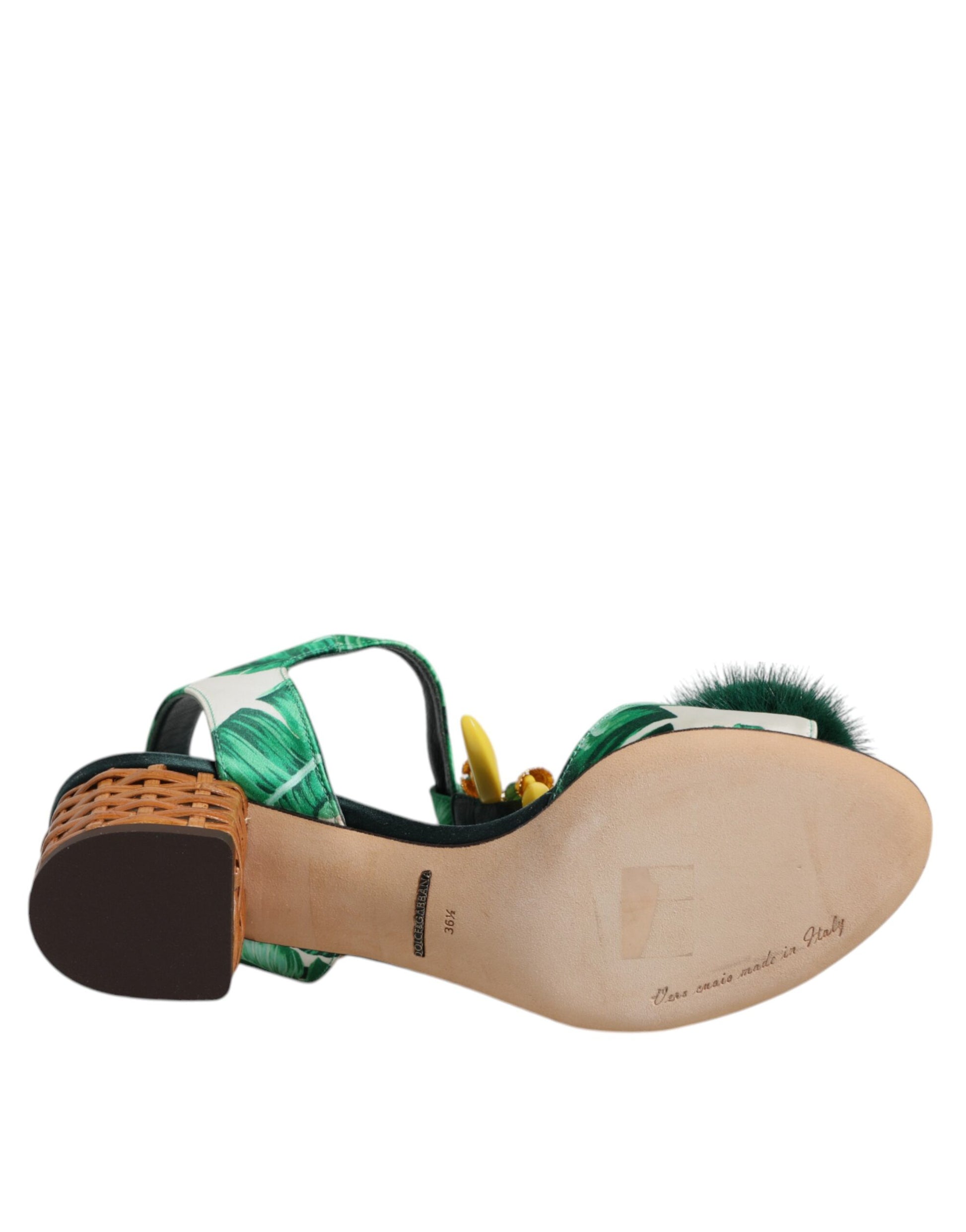 Dolce & Gabbana Green Crystal Fur Embellished Sandals Shoes – EU36.5/US6 par Dolce & Gabbana | Disponible sur Sandy Store ByNet