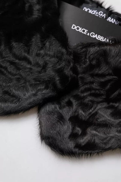 Bufanda cruzada para el cuello Dolce &amp; Gabbana con cuello de piel de cordero negra para mujer
