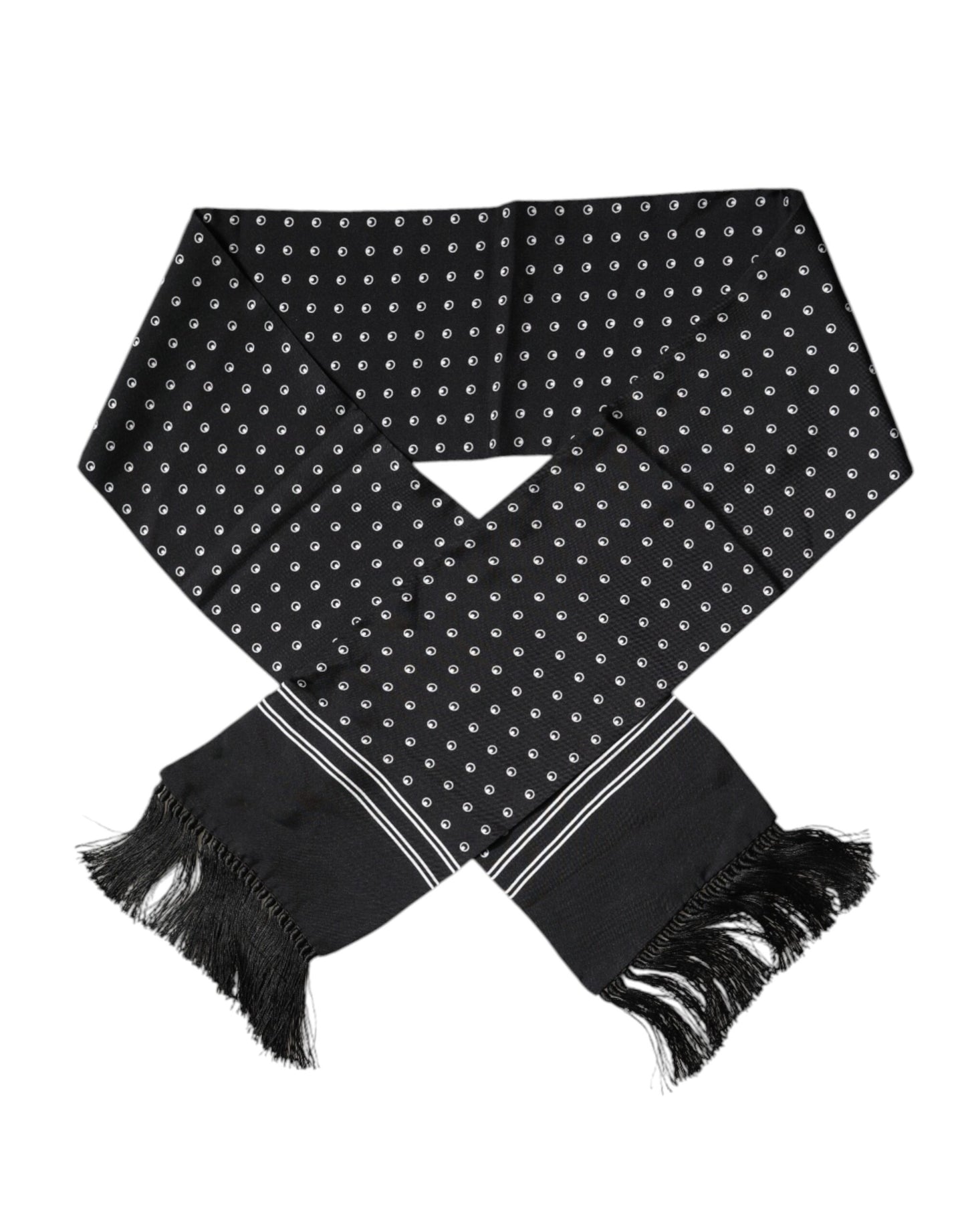 Dolce & Gabbana Black White Polka Dotted Silk Skinny Fringes Scarf – par Dolce & Gabbana | Disponible sur Sandy Store ByNet