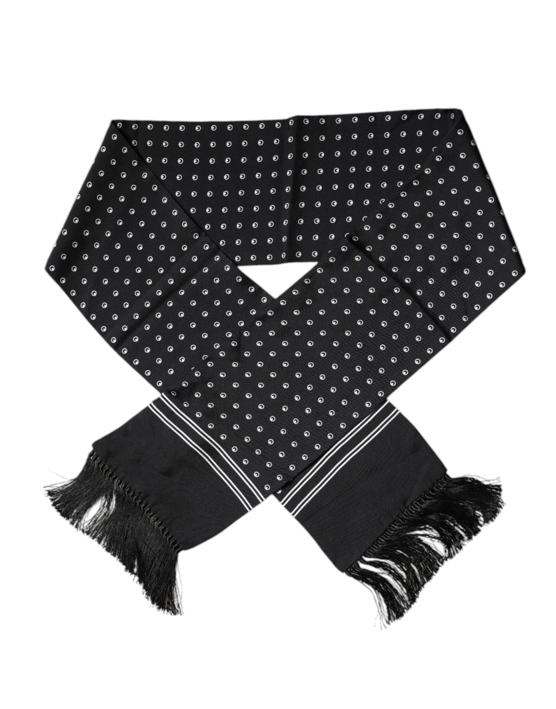 Dolce & Gabbana Black White Polka Dotted Silk Skinny Fringes Scarf – par Dolce & Gabbana | Disponible sur Sandy Store ByNet