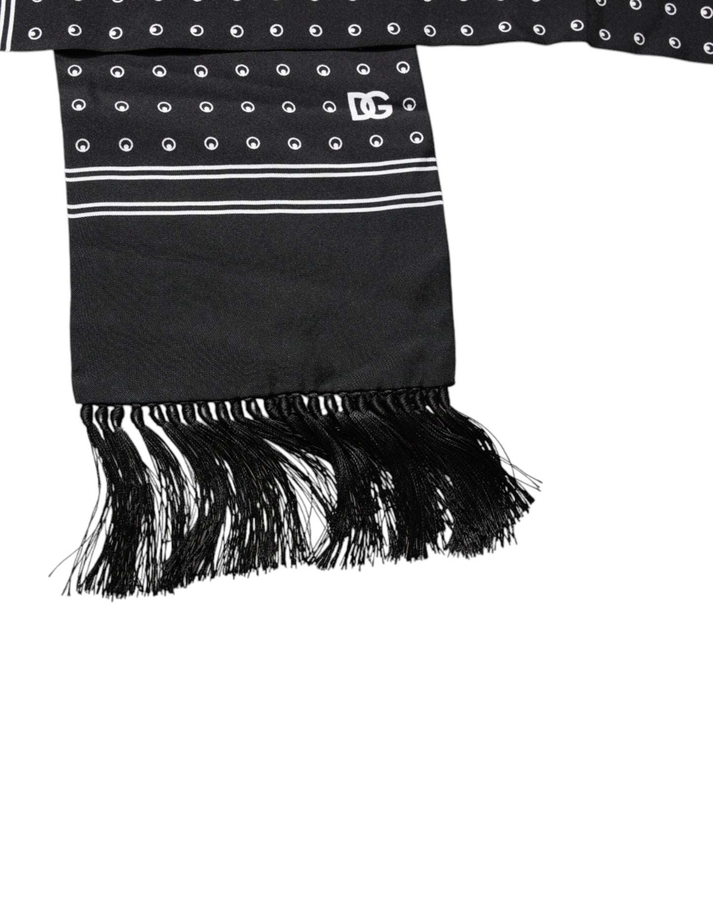 Dolce & Gabbana Black White Polka Dotted Silk Skinny Fringes Scarf – par Dolce & Gabbana | Disponible sur Sandy Store ByNet