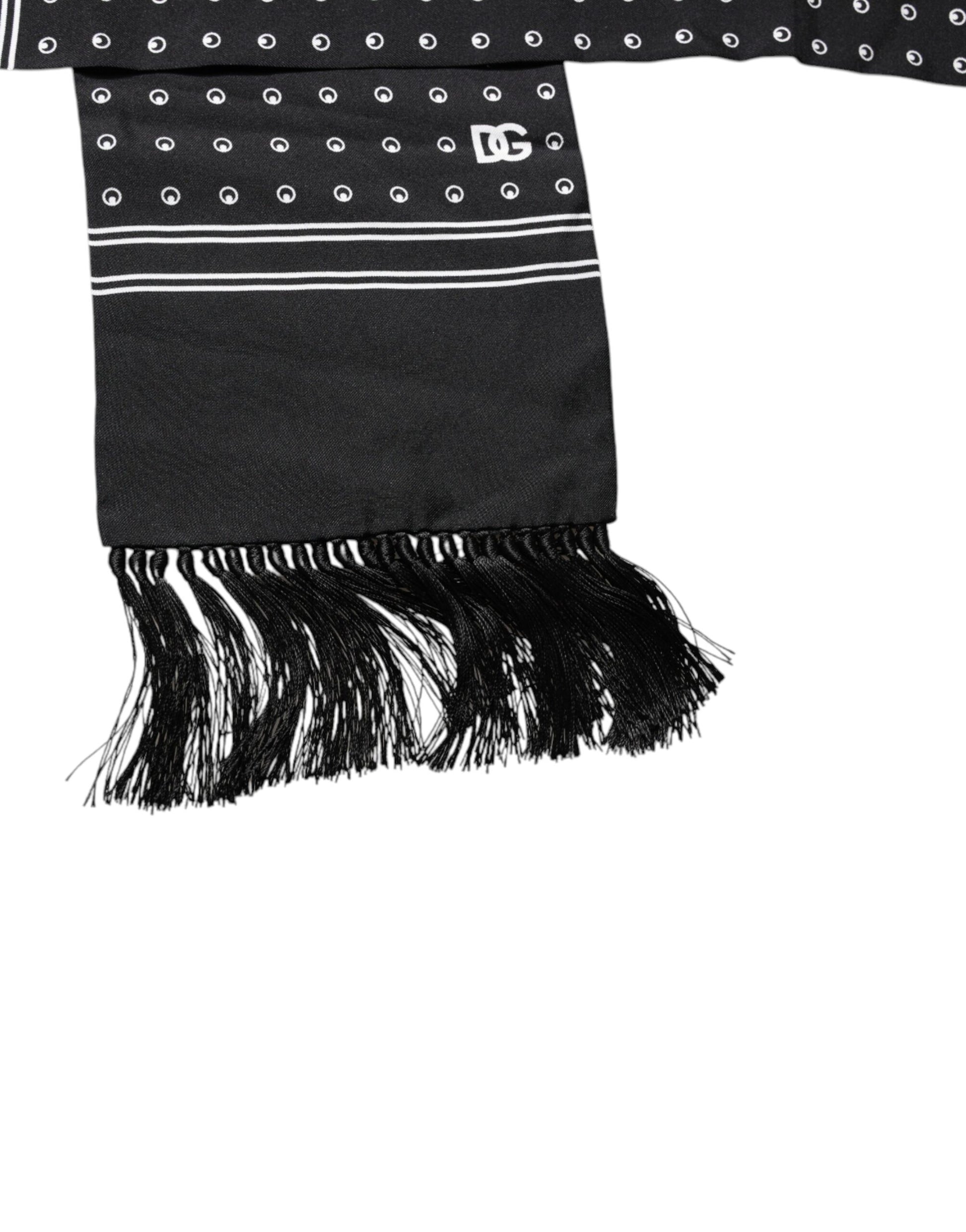 Dolce & Gabbana Black White Polka Dotted Silk Skinny Fringes Scarf – par Dolce & Gabbana | Disponible sur Sandy Store ByNet