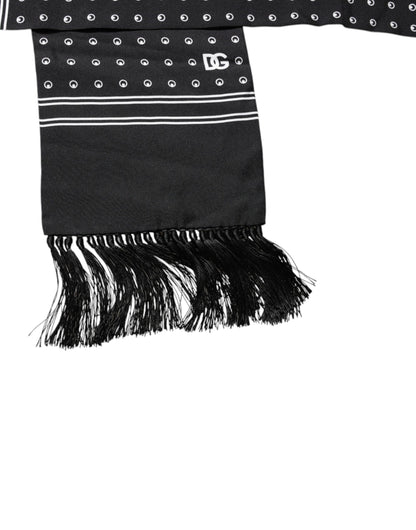 Dolce & Gabbana Black White Polka Dotted Silk Skinny Fringes Scarf – par Dolce & Gabbana | Disponible sur Sandy Store ByNet