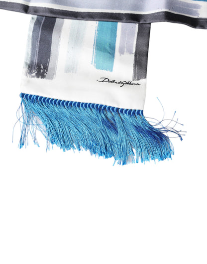 Dolce & Gabbana White Blue Stripes Silk Fringes Wrap Scarf – par Dolce & Gabbana | Disponible sur Sandy Store ByNet