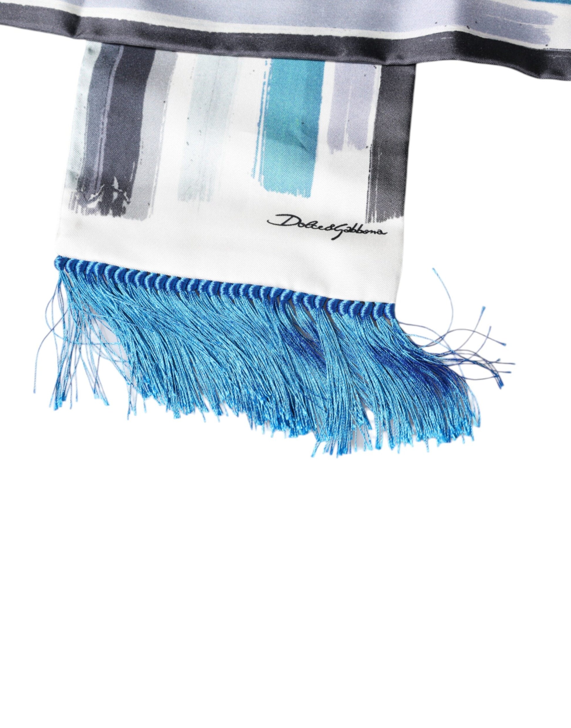 Dolce & Gabbana White Blue Stripes Silk Fringes Wrap Scarf – par Dolce & Gabbana | Disponible sur Sandy Store ByNet