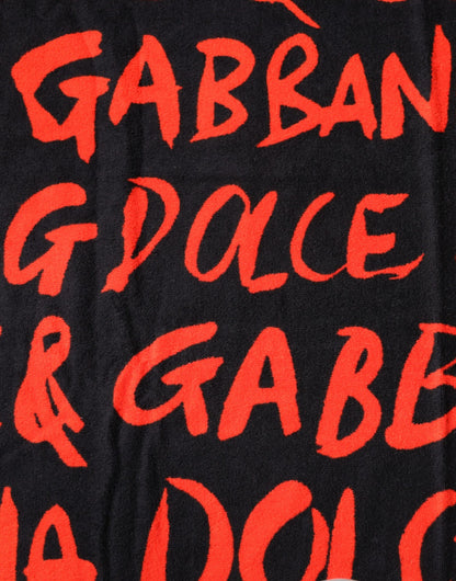 Dolce & Gabbana Black Red Logo Print Cotton Beach Towel – par Dolce & Gabbana | Disponible sur Sandy Store ByNet