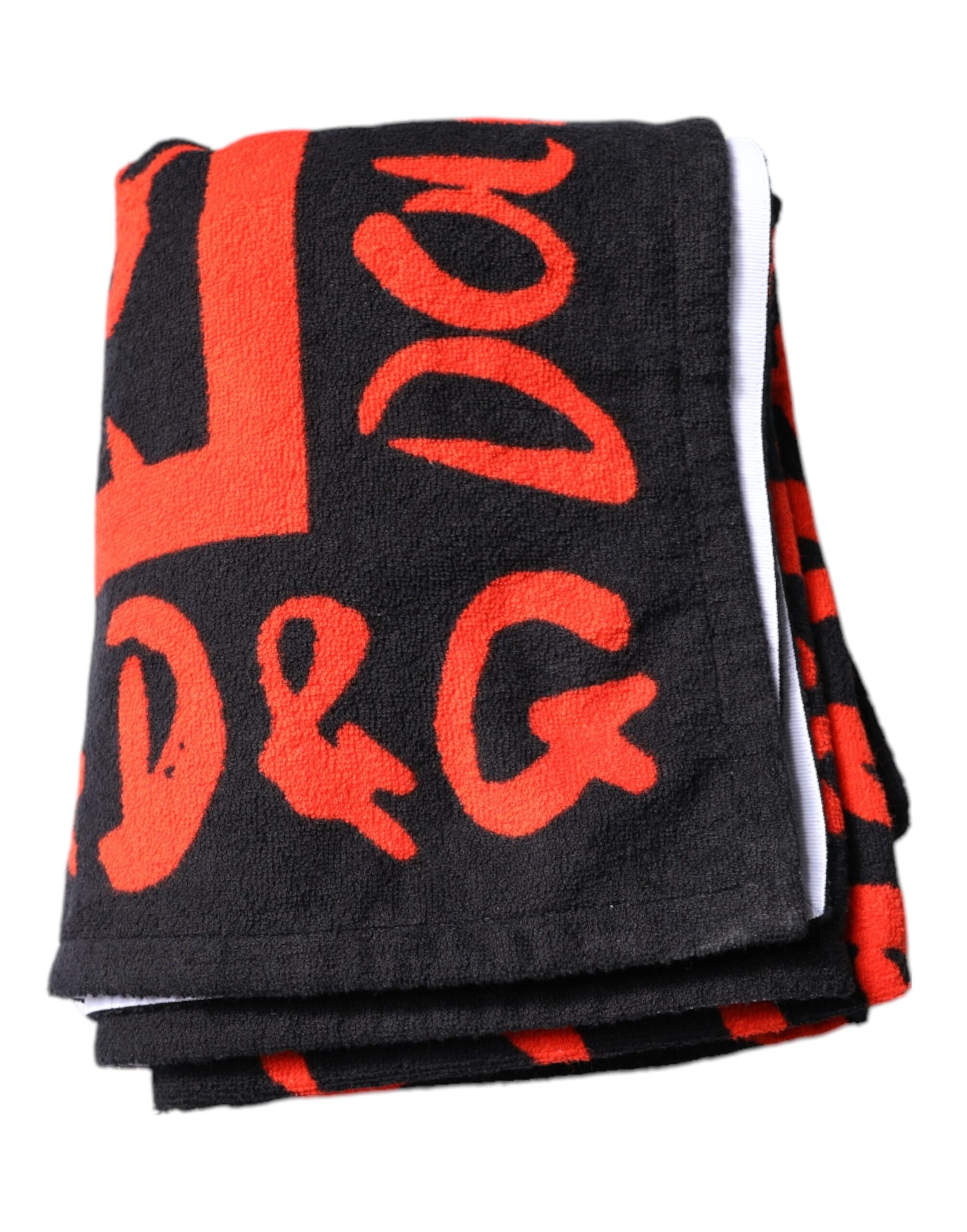 Dolce & Gabbana Black Red Logo Print Cotton Beach Towel – par Dolce & Gabbana | Disponible sur Sandy Store ByNet
