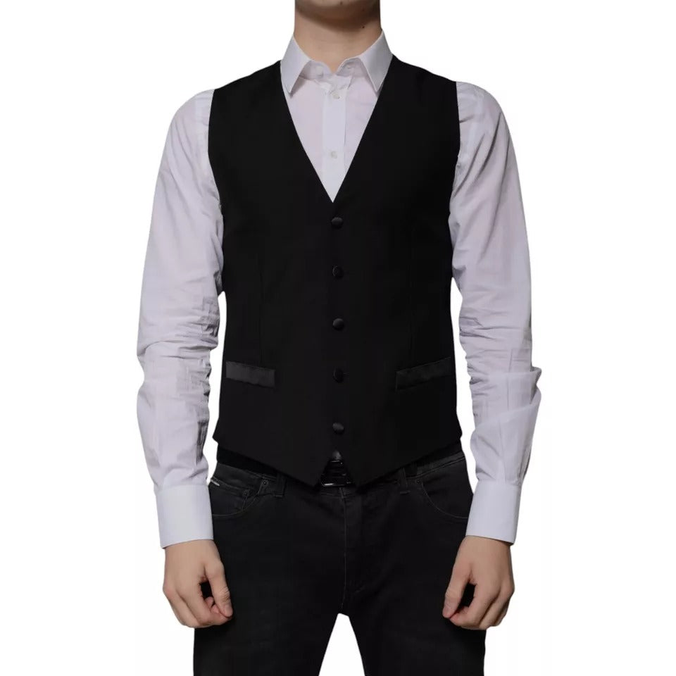 Dolce & Gabbana Black Wool Formal Dress Men Waistcoat Vest – IT48 | M par Dolce & Gabbana | Disponible sur Sandy Store ByNet