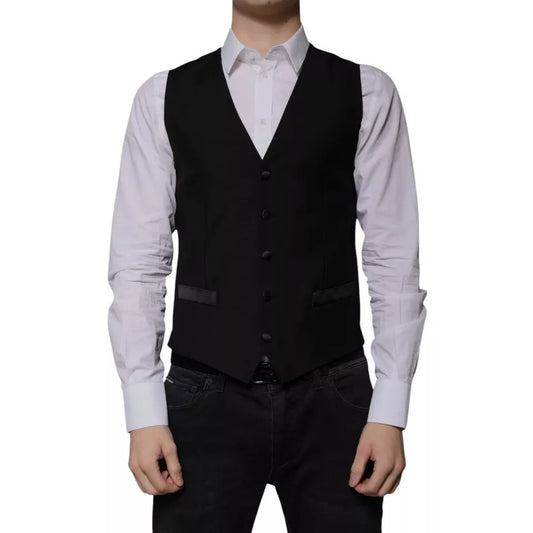 Dolce & Gabbana Black Wool Formal Dress Men Waistcoat Vest – IT48 | M par Dolce & Gabbana | Disponible sur Sandy Store ByNet