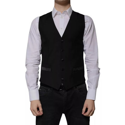 Dolce & Gabbana Black Wool Formal Dress Men Waistcoat Vest – IT48 | M par Dolce & Gabbana | Disponible sur Sandy Store ByNet