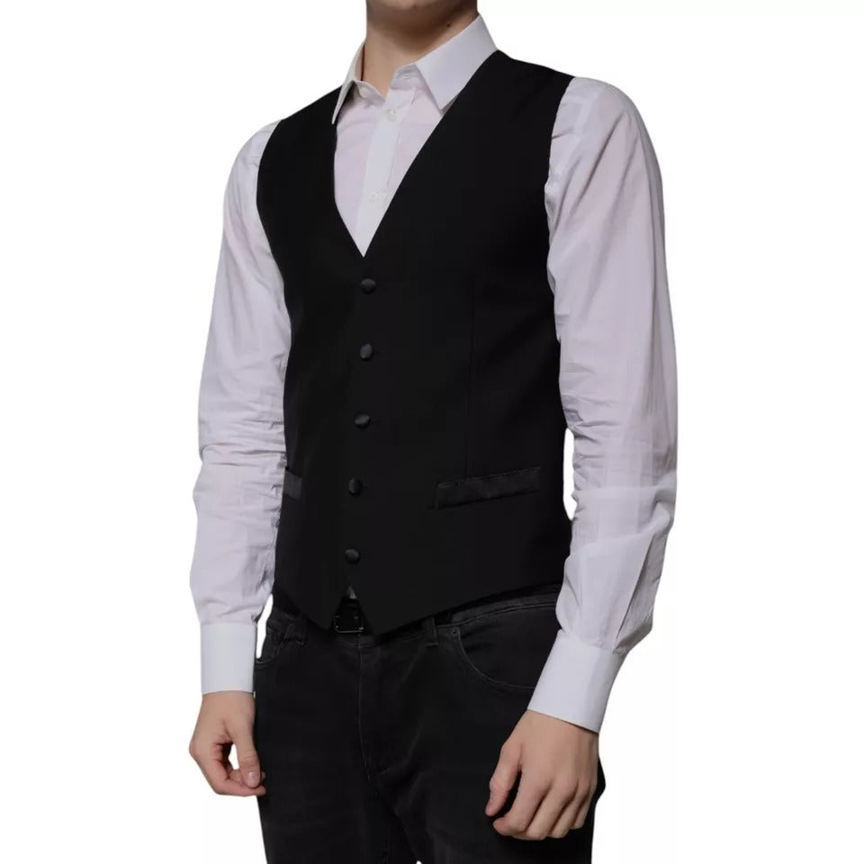 Dolce & Gabbana Black Wool Formal Dress Men Waistcoat Vest – IT48 | M par Dolce & Gabbana | Disponible sur Sandy Store ByNet