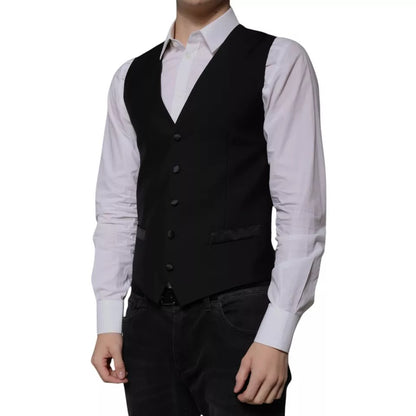Dolce & Gabbana Black Wool Formal Dress Men Waistcoat Vest – IT48 | M par Dolce & Gabbana | Disponible sur Sandy Store ByNet