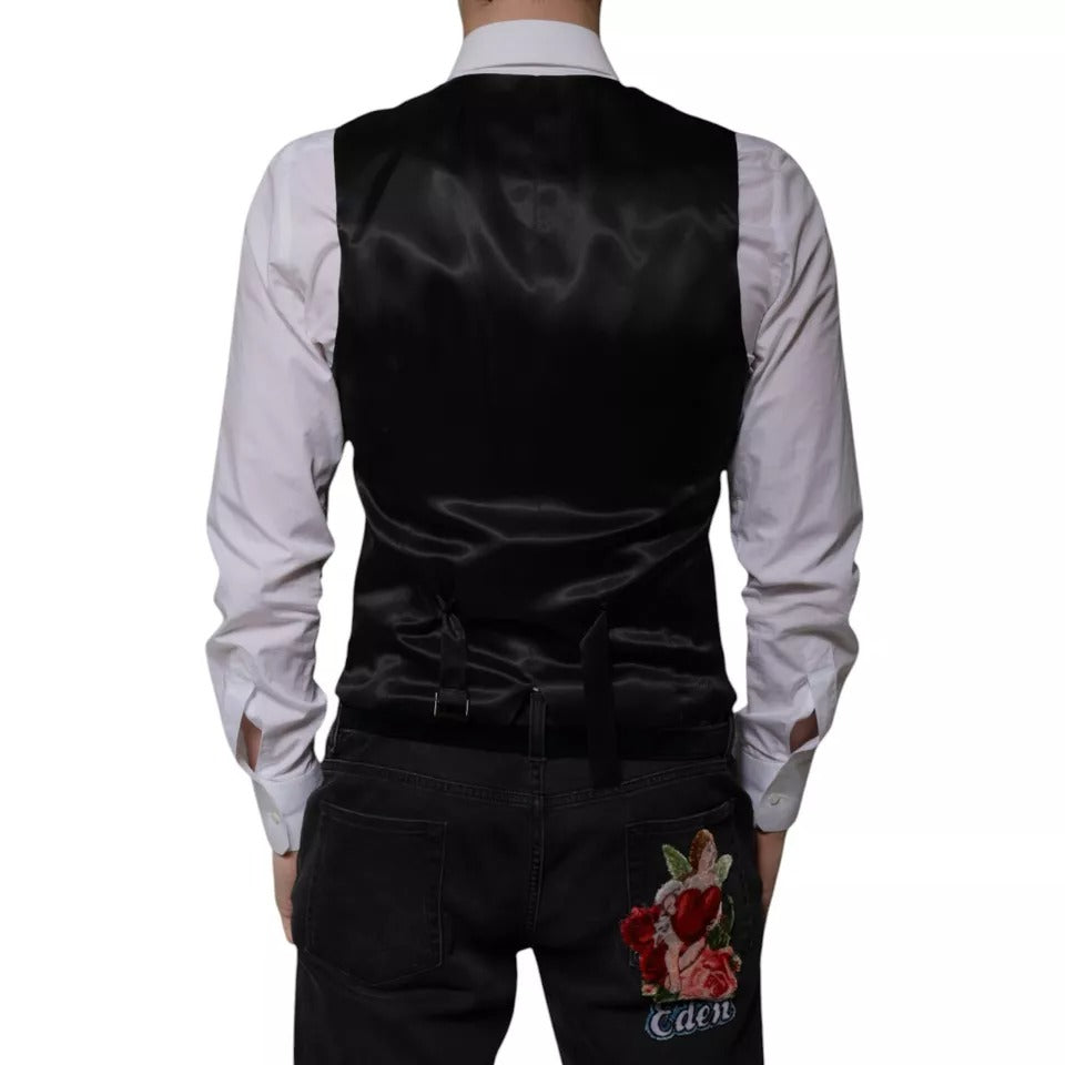 Dolce & Gabbana Black Wool Formal Dress Men Waistcoat Vest – IT48 | M par Dolce & Gabbana | Disponible sur Sandy Store ByNet