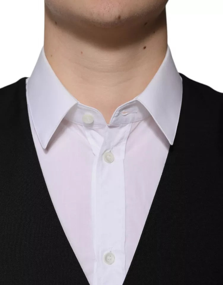 Dolce & Gabbana Black Wool Formal Dress Men Waistcoat Vest – IT48 | M par Dolce & Gabbana | Disponible sur Sandy Store ByNet