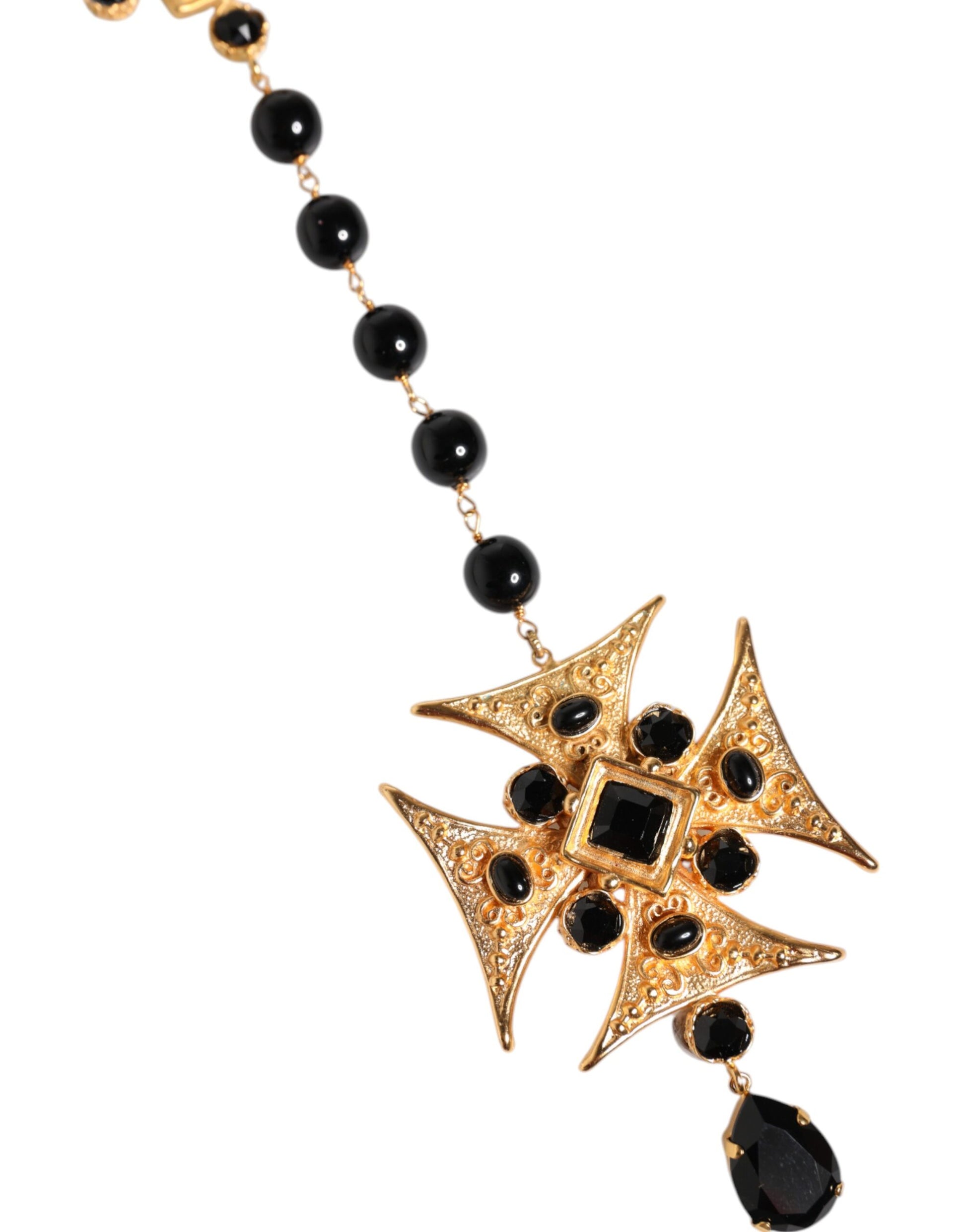 Dolce & Gabbana Gold Tone Brass Cross Black Beaded Chain Rosary Necklace – par Dolce & Gabbana | Disponible sur Sandy Store ByNet