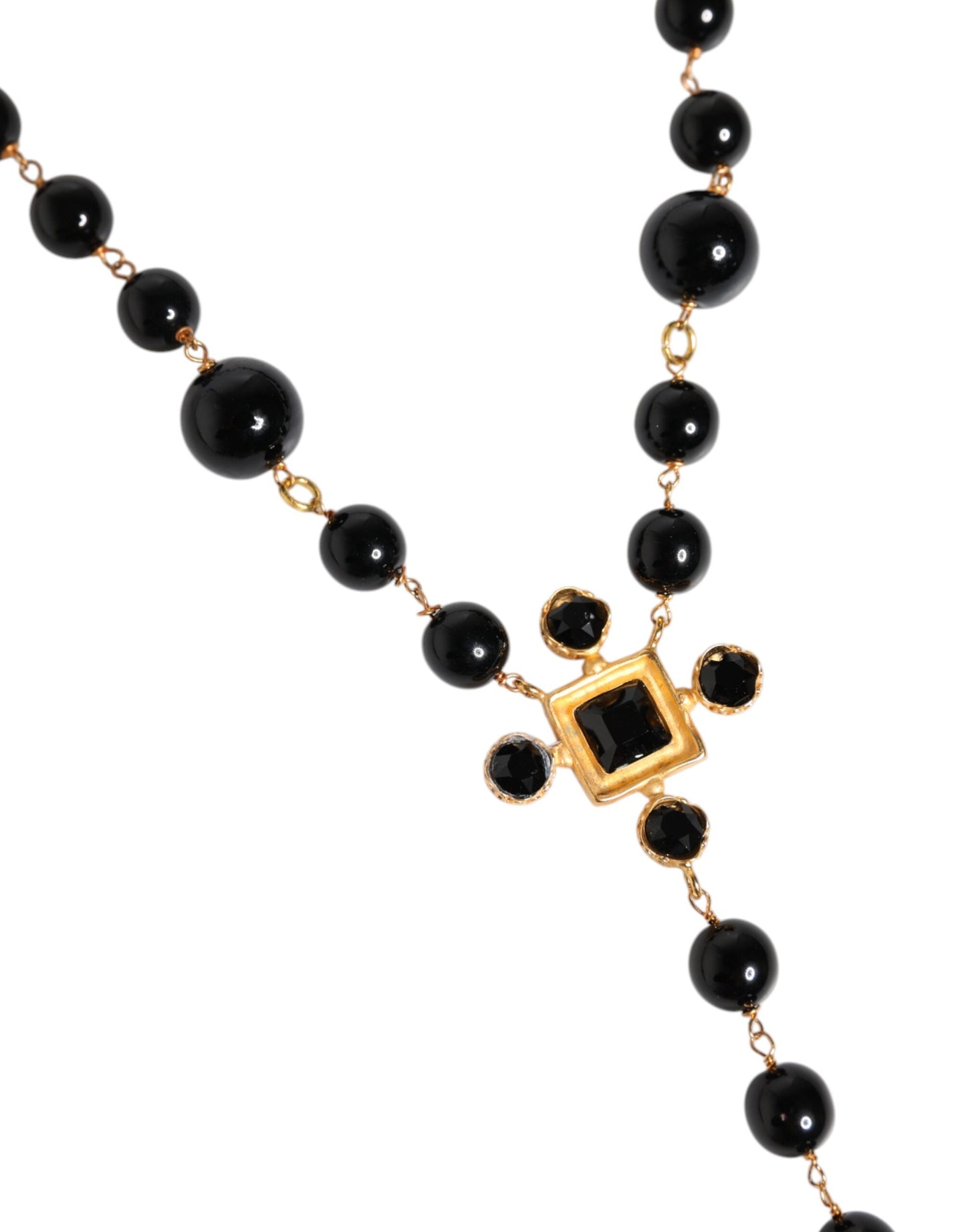 Dolce & Gabbana Gold Tone Brass Cross Black Beaded Chain Rosary Necklace – par Dolce & Gabbana | Disponible sur Sandy Store ByNet