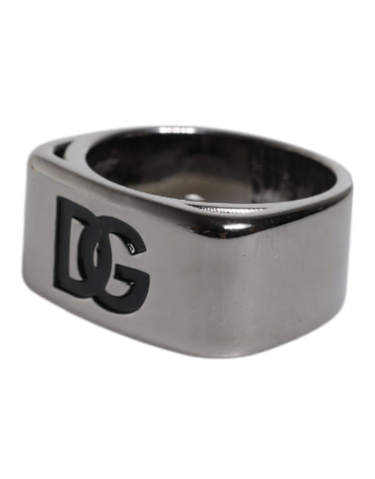 Dolce &amp; Gabbana Silver Tone Brass Anello DG Logo Ring